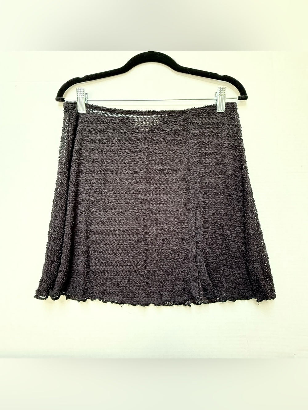SWIM COVERUP SKIRT BLACK KNIT MESH LEFT KICK SLIT STRETCHY PULL ON SIZE LARGE